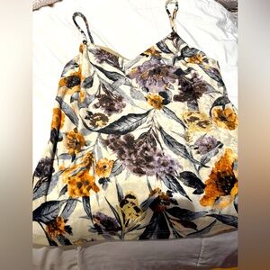 Velvet like new camisole ivory background gold tones; blue gray. runs small